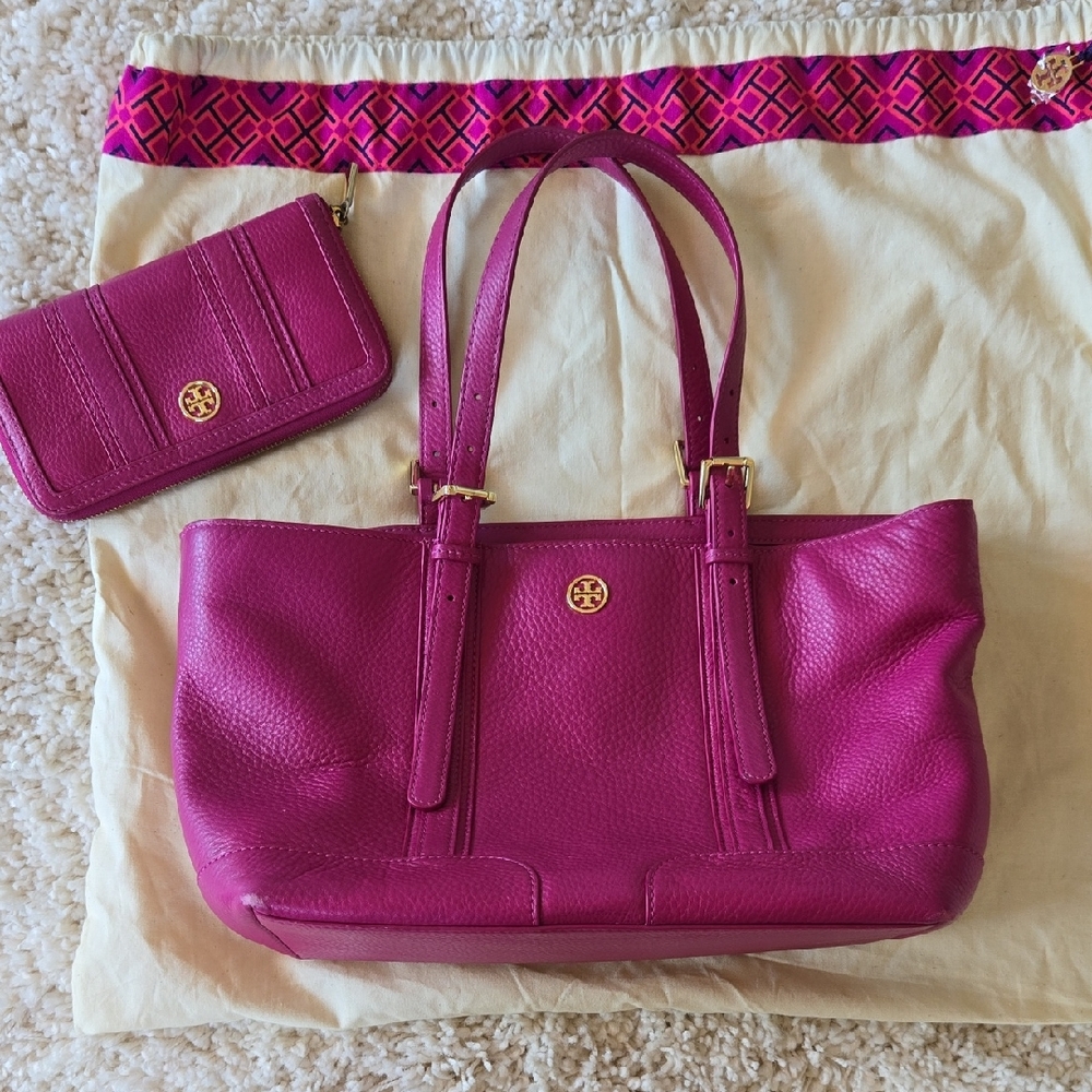 Tory Burch Pink Tote Pebbled Leather